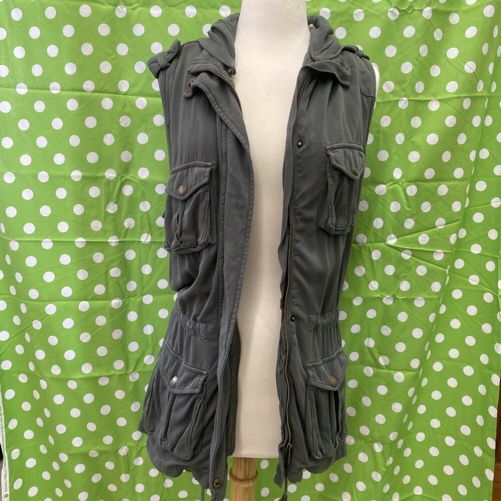Tinsel Utility Sleeveless Full Zip Army Green Vest Viscose Womens Size L K18